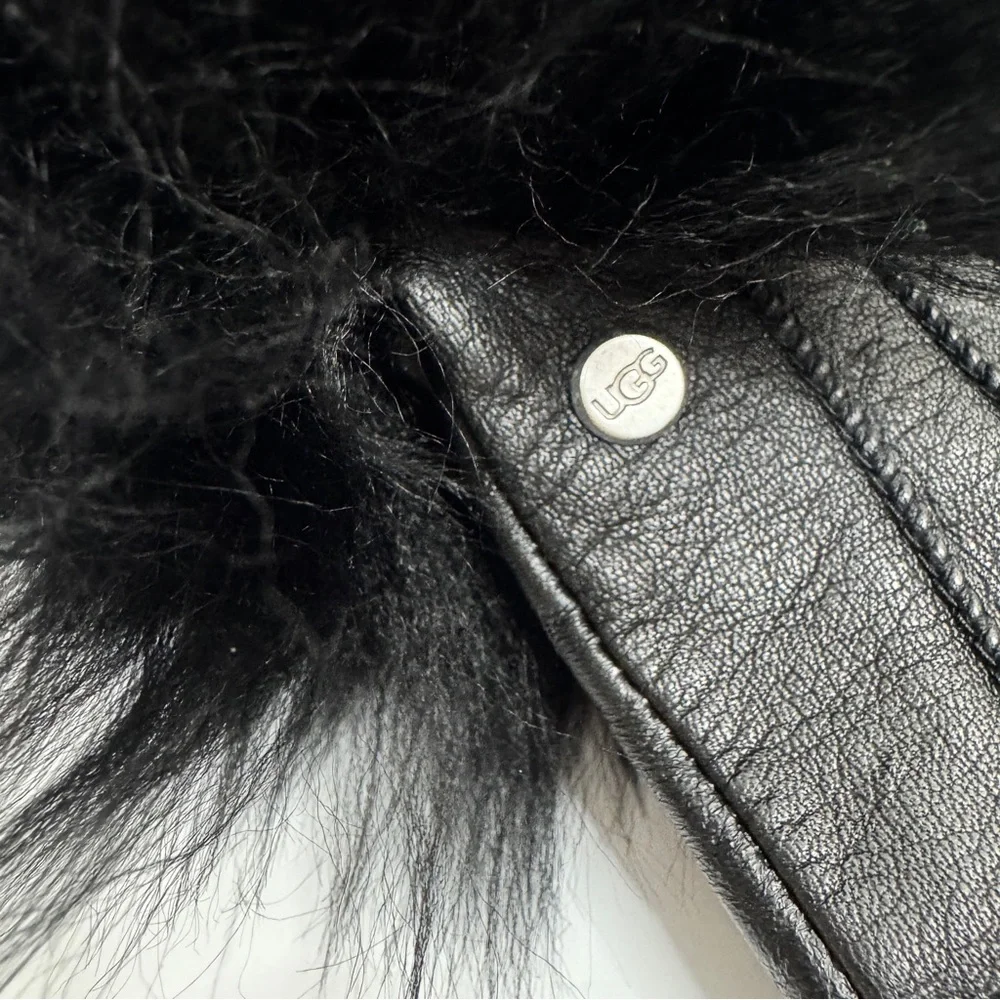 UGG Black Leather Gloves NEW With Fur Trim Black NEW Size S